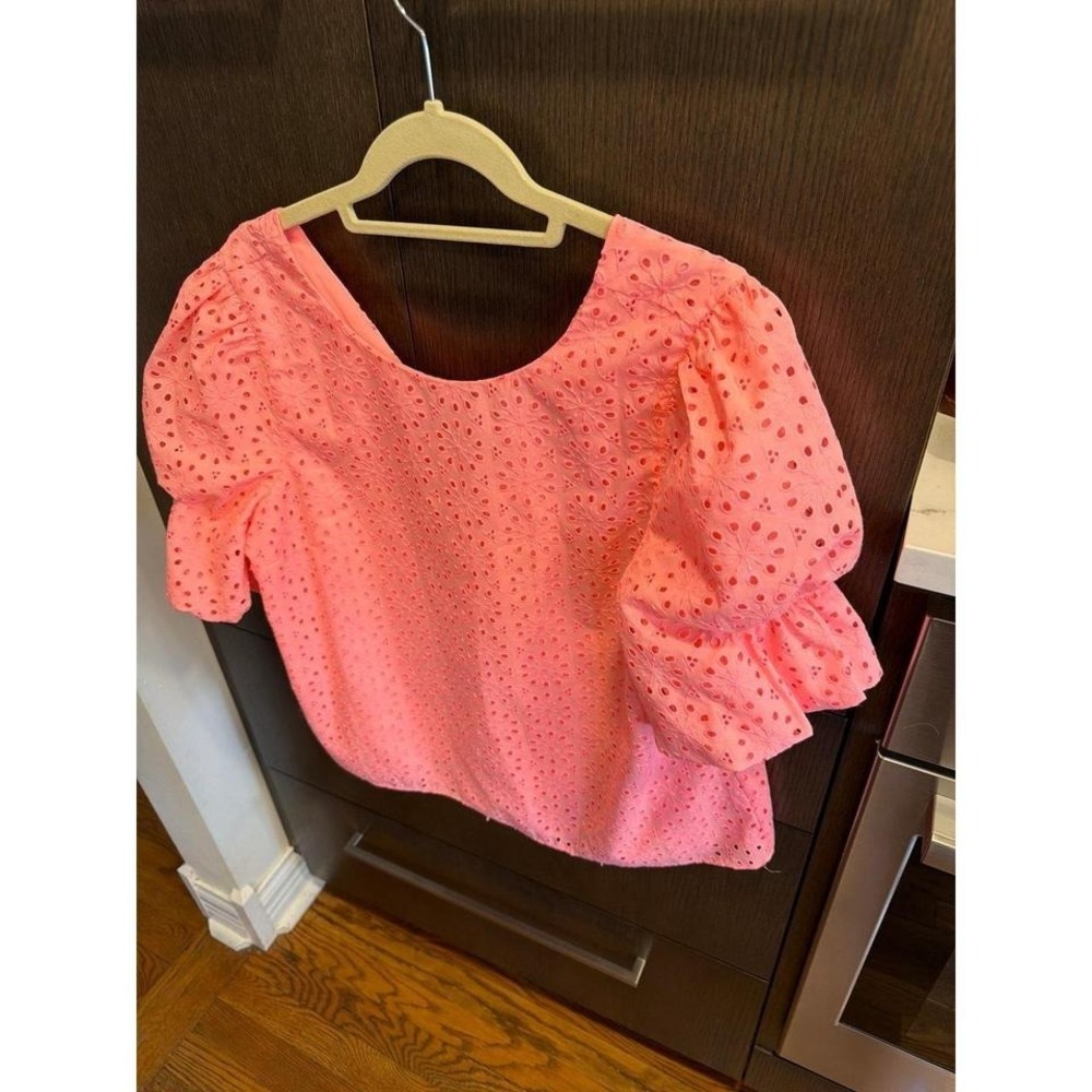 Lilly Pulitzer Coral‎ Neon Shaila Eyelet Blouse Sz Large Sunburst Preppy Summer